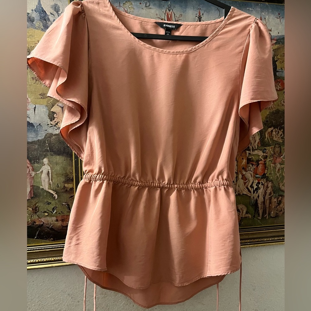Express Coral Ruffle Sleeve Top